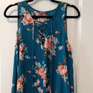 Be Cool Summer Dress Women's M Short Floral Lace-up Tie Front Y2K Cottagecore